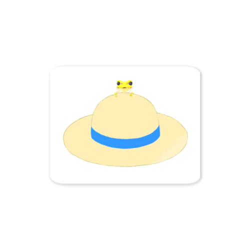 帽子の上のちっちゃな黄色いカエルくん　Little Yellow Frog on a Hat Sticker