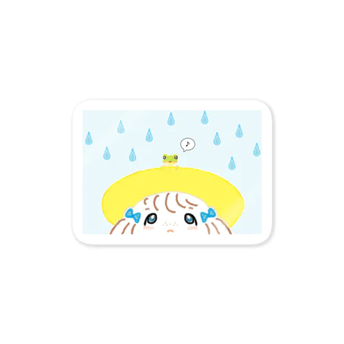 雨の日のお散歩（黄色帽）　Walk on a Rainy Day (Yellow Hat) Sticker