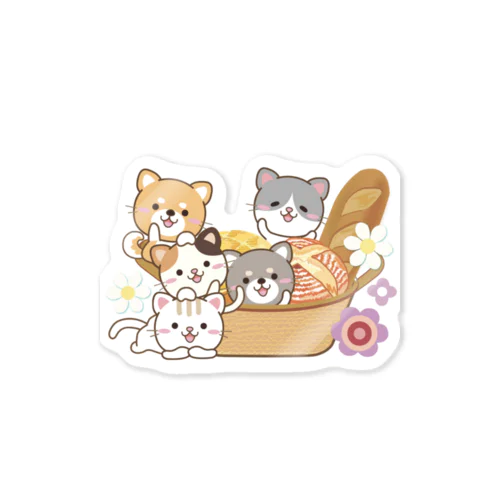 パンとバスケットと猫と柴犬 Sticker