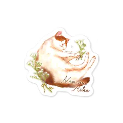 【雑貨】三毛猫とかすみ草 Sticker