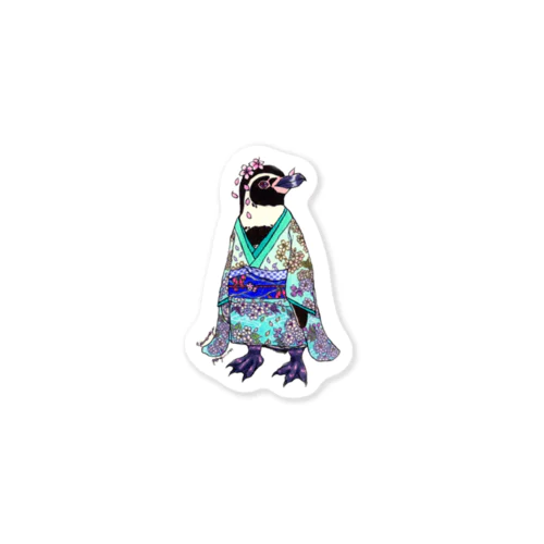 着物ぺんぎん―フンボルトペンギンと桜― Sticker
