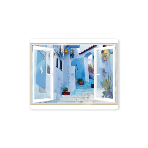 どこでも窓モロッコの町シャウエン Sticker