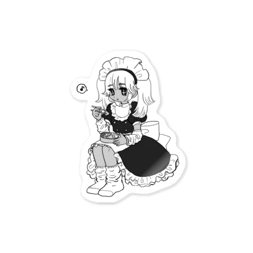 おべんとめいどちゃん（白黒） Sticker