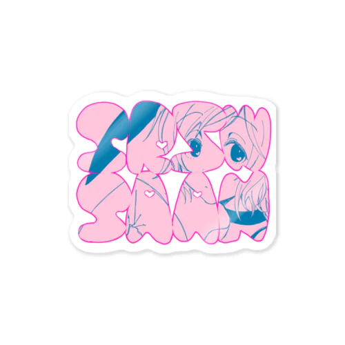 のぞき見せりざわさん(ピンク×ブルー) Sticker