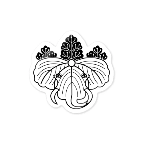 動物家紋。H.T.（桐とゾウ）黒 Sticker
