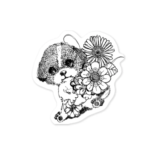 花と犬 Sticker