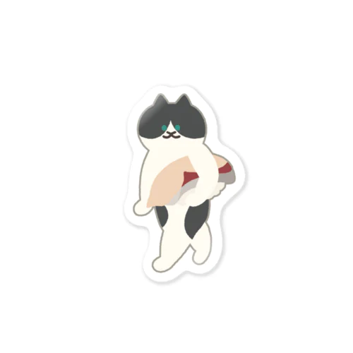 はまちの握り寿司を前のめりに運ぶねこ Sticker