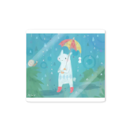 雨降り_白い生き物 Sticker