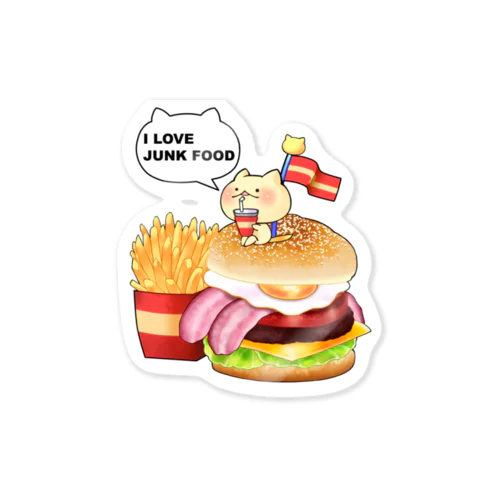 ねことハンバーガーセット Sticker