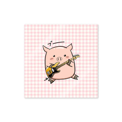 豚：ギター/ピンク色　＠気ままな雑貨屋さんらんず Sticker