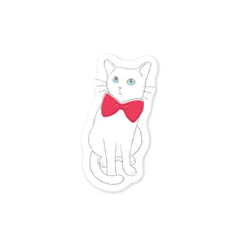 赤い蝶ネクタイのねこ（青目） Sticker