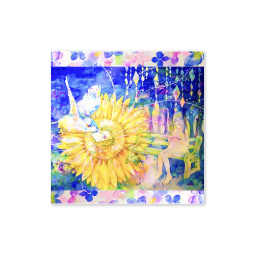 向日葵と翡翠・紫陽花の花びら（正方形） Sticker