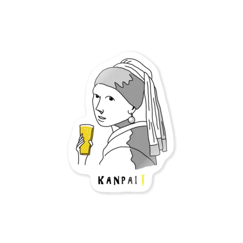 名画 × BEER（真珠の耳飾りの少女） Sticker