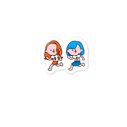 橙と青の女の子 스티커