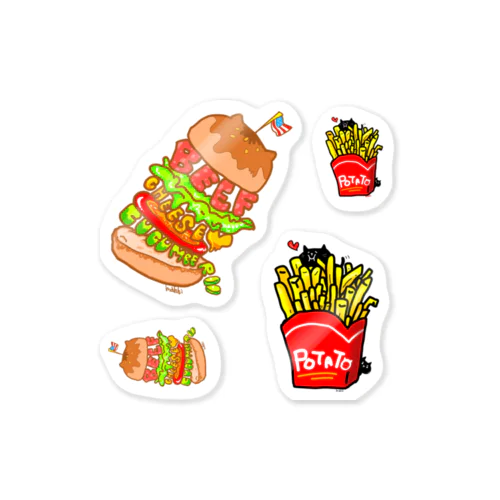 バーガーポテトセットステッカー Sticker