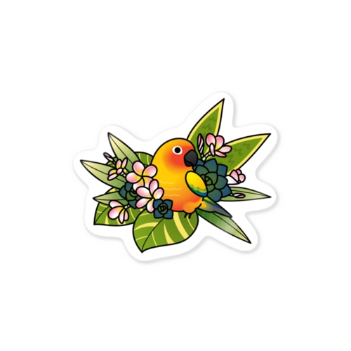 Chubby Bird コガネメキシコインコとお花 Sticker