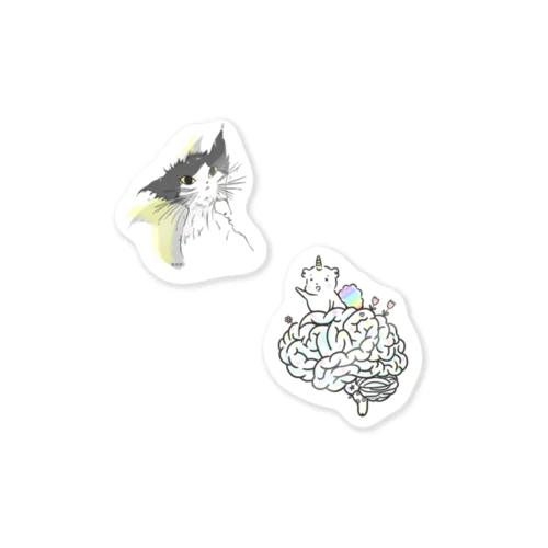 濡れ猫と脳味噌のステッカー 스티커