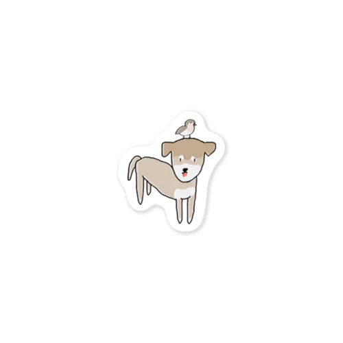 小鳥に乗られてる犬 Sticker