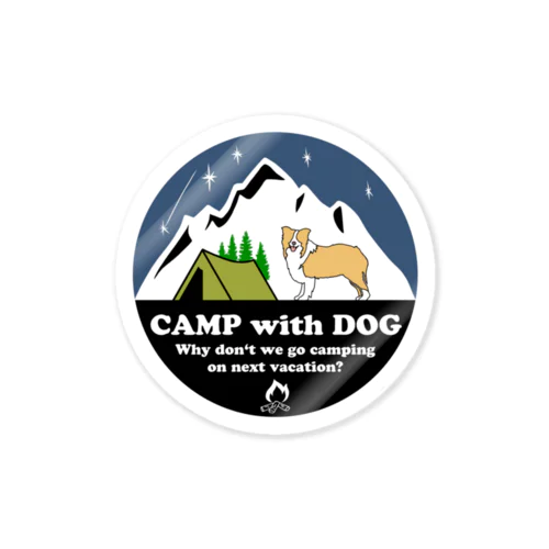 Camp with dog (ボーダーコリー　レッド） ステッカー