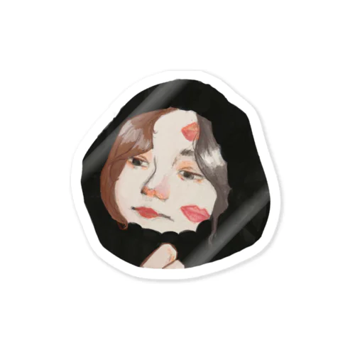 Girl with kisses Sticker Sticker