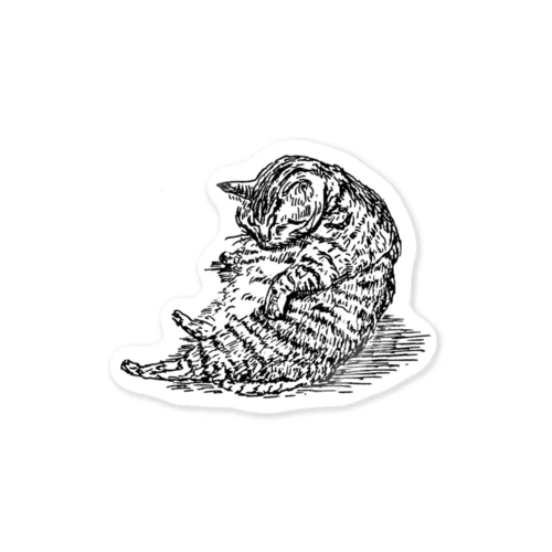 おっきいおなかをお手入れ中な猫 Sticker