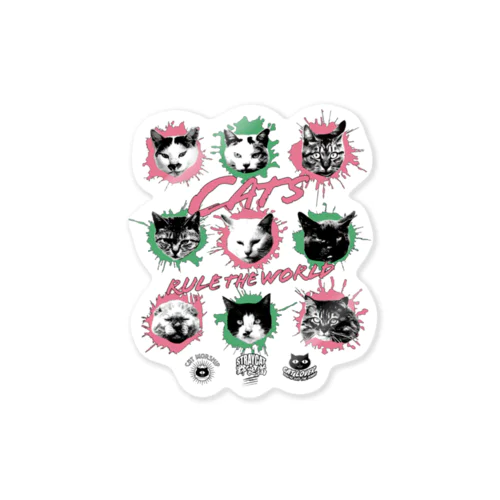 猫が世界を支配する9FACES（桃） Sticker