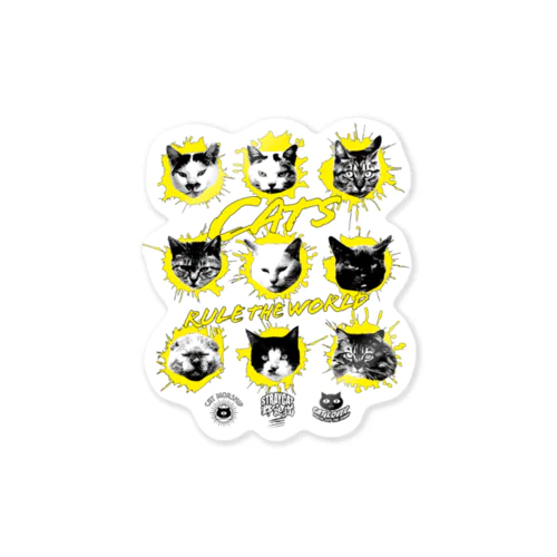 猫が世界を支配する9FACES（黄） Sticker