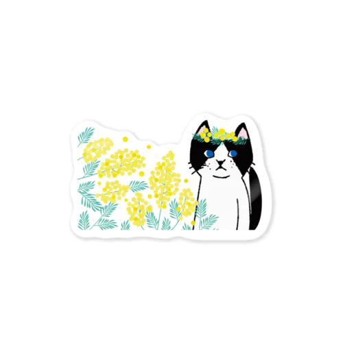 ハチワレねこ、ハッチとミモザ Sticker