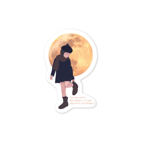 月と黒ワンピの女の子 Sticker