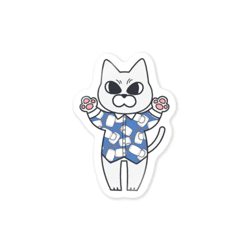 Tシャツねこステッカー（白ねこ） Sticker