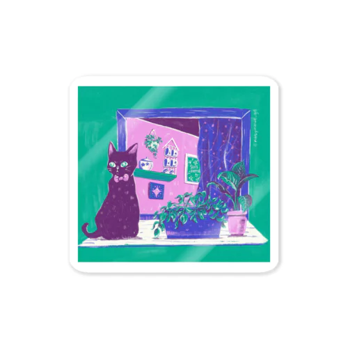 窓辺の黒猫 Sticker