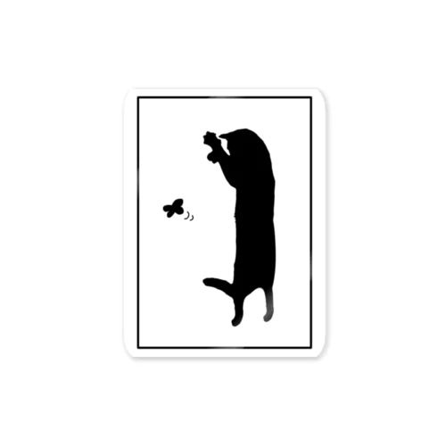 【数量限定】蝶と遊ぶ猫　枠あり Sticker