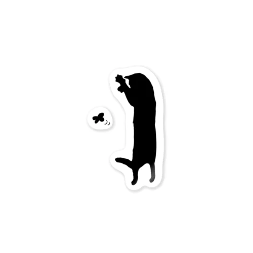 蝶と遊ぶ猫シルエット　枠なし Sticker