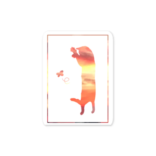 蝶と遊ぶ猫　夕陽 Sticker