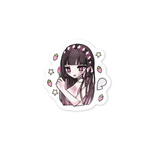 ドッド絵無気力イチゴ女の子 Sticker