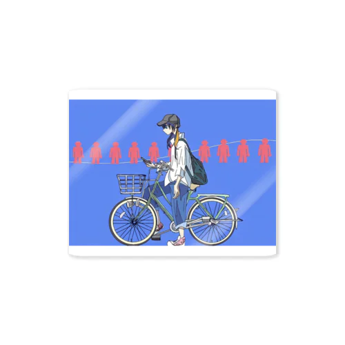 信号待ち少女  背景付き Sticker