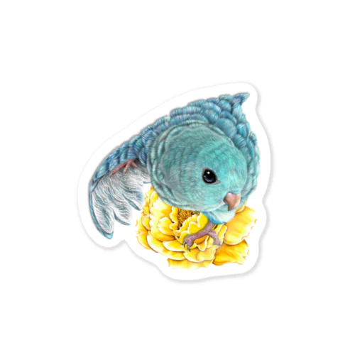  サザナミインコと牡丹 Sticker