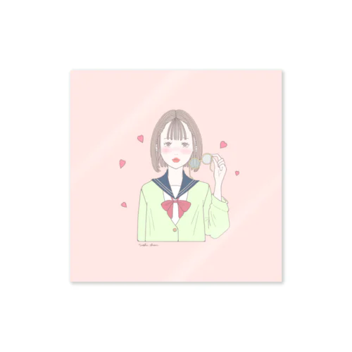 等身大ガール【制服】ピンク Sticker