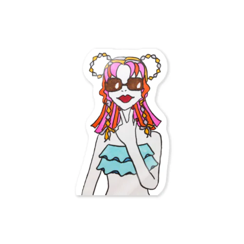 Colorful Hair Woman No.7 Sticker
