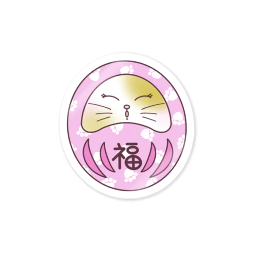 にゃんダルマ　桃　福 Sticker