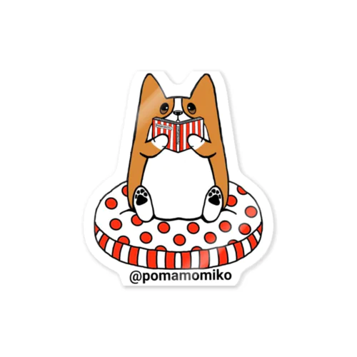 pomamomiko コーギー　Tシャツ WelshCorg Corgi 読書 Sticker