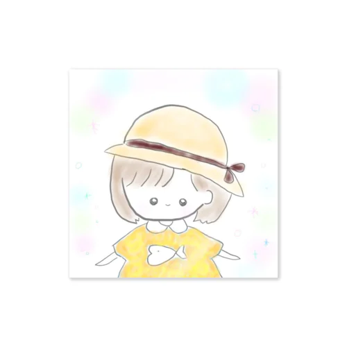 夏の麦わら帽子ののちゃん👒オレンジの服bar ステッカー