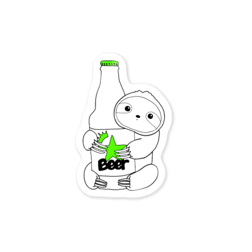 ビール大好きナマケモノ(緑) Sticker