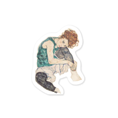 エゴン・シーレ / 1917 / Seated Woman with Bent Knee /Egon Schiele　背景無し Sticker