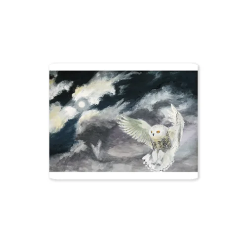 夜空に飛ぶ梟　-An owl flying in the night sky- Sticker