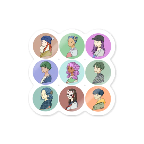 Teen's collection キャラ9人 丸デザイン Sticker