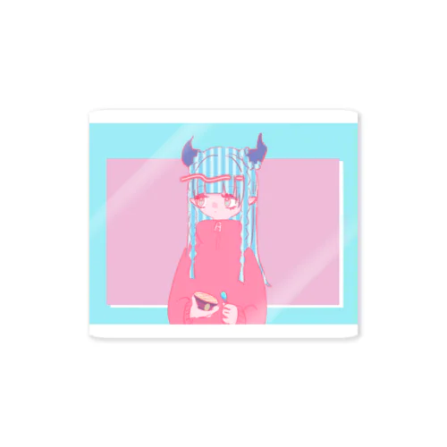 水色ピンクふわふわ女子 Sticker