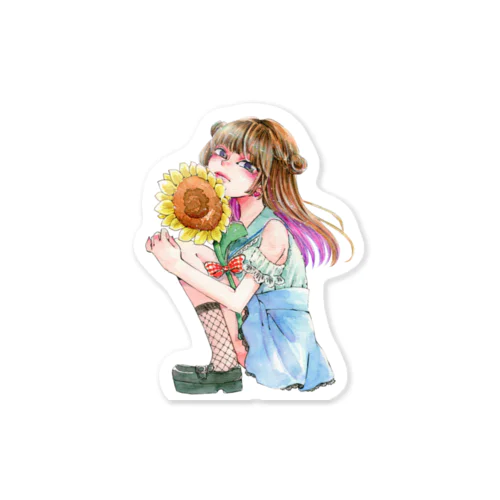 ひまわりと女の子 Sticker