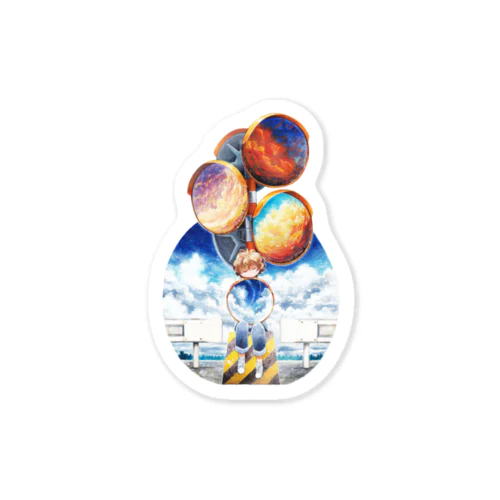 カーブミラーと夏雲の空の回憶 Sticker