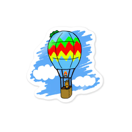 気球で空の旅をする落花生くんとそらまめの助 ステッカー